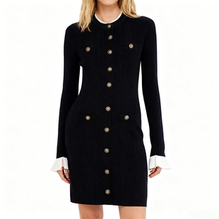 SELF PORTRAIT 秋冬女士针织复古包臀连衣裙短裙银泰百货 300217