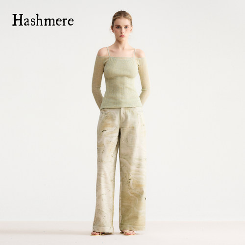 HASHMERE女士潮酷街头绿色艺术家联名印花直筒牛仔裤银泰 301612