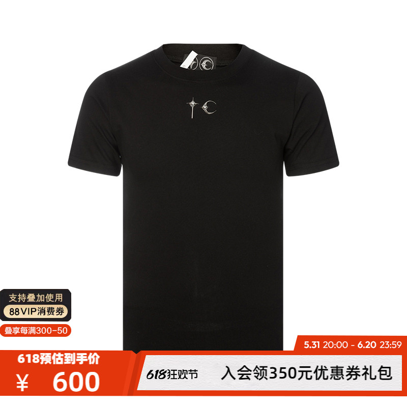 THUG CLUB 24春夏黑色棉质金属logo装饰简约男士短袖T恤银泰百货-封面