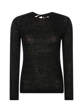 SAMSOE SAMSOE 春季新款亚麻T恤修身女士肌理长袖上衣银泰百货