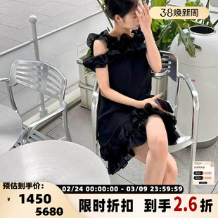 Pushbutton 女士桑蚕丝混纺网纱荷叶边连衣裙银泰百货精品 301596