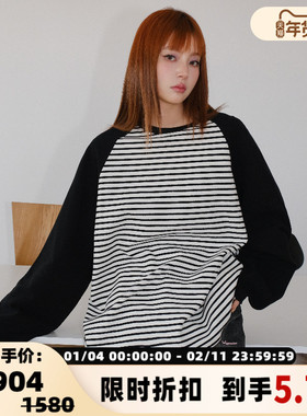 concise-white/简白 女士条纹拼接休闲长袖上衣设计师品牌 301257