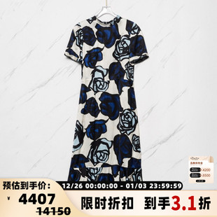 MARNI潮流都市女士玫瑰图案印花百褶短袖 连衣裙银泰301596