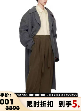 RECTO秋冬新款女士羊毛混纺百搭高腰配腰带直筒休闲裤银泰百货