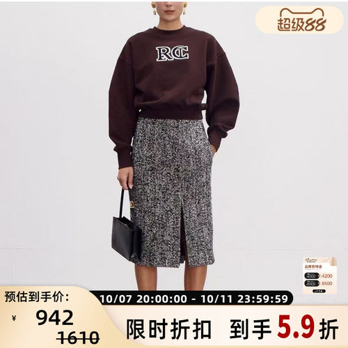 RECTO 秋冬新款女士RC刺绣经典圆领长袖套头卫衣银泰百货