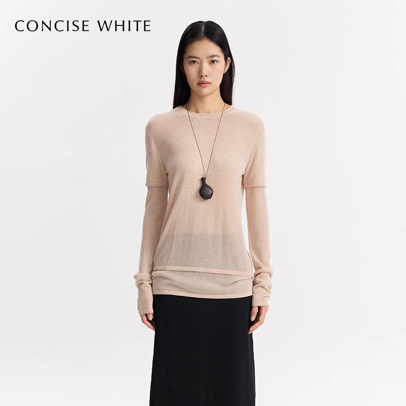 concise-white/简白25SS系列春季新款女士双领假两件T恤  301257