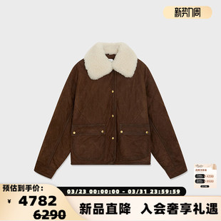 300124 女士抛蜡羊皮革绗棉碎花毛领夹克外套 设计师品牌 IMMI