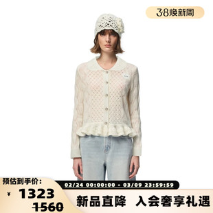 SHRO ENRO 26春季新款女士荷叶边镂空羊毛针织开衫银泰百货301469