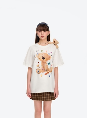 13DE MARZO 25春夏新款贴画小熊短袖T恤可爱上衣银泰百货 300178
