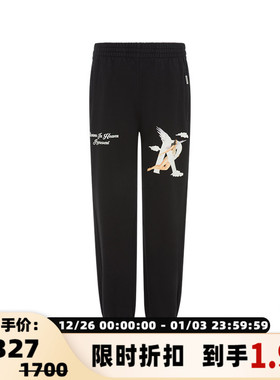 【折扣】REPRESENT 黑色棉质天使图案印花男士休闲运动裤卫裤