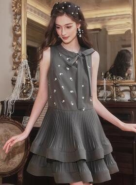 FLONAKED 新款女士复古流苏蝴蝶结无袖连衣裙银泰百货精品300170