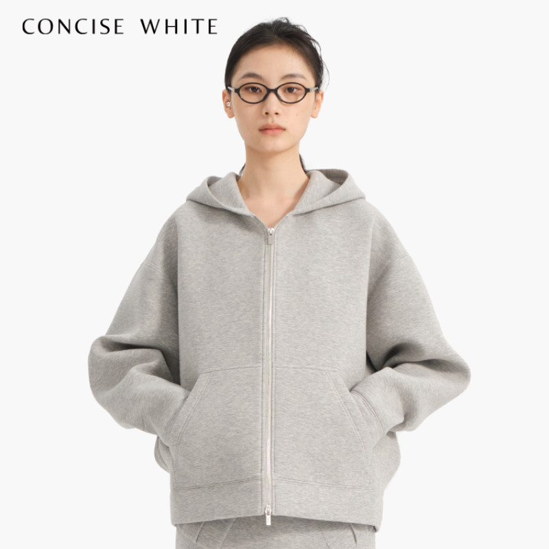 concise-white/简白 太空棉拉链带帽卫衣外套 301257
