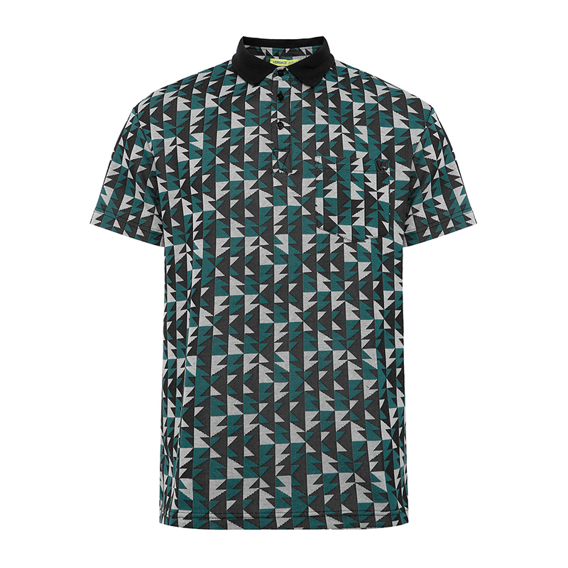 VERSACE JEANS 几何图案混合材质男士短袖POLO衫