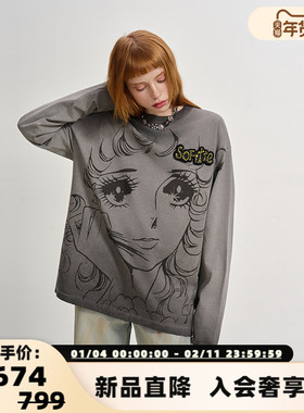 SOFITTE 25新款做旧喷墨美少女印花长袖T恤银泰百货 301355