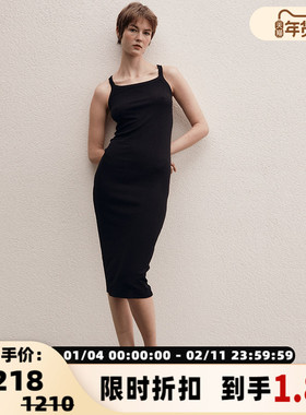 Ninety Percent 春季黑色日常休闲显瘦修身女士长款背心吊带裙