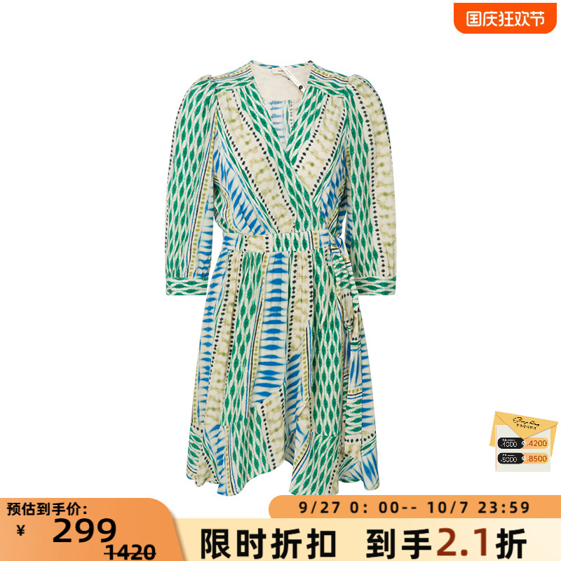 SUNCOO女士V领连衣裙短裙