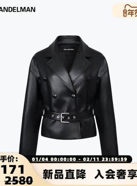ANN ANDELMAN 秋冬新款双排扣绑带女士仿皮短外套银泰百货 301286