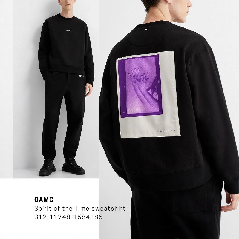 OAMC秋冬款男士连帽抽绳袋鼠兜印花抓绒卫衣银泰百货精品 301596