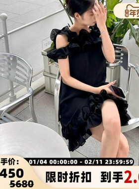 Pushbutton 女士桑蚕丝混纺网纱荷叶边连衣裙银泰百货精品 301596