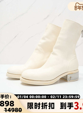 GUIDI 日常通勤788zi女士粗跟拉链圆头短靴马丁靴银泰百货 301596