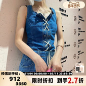 SJYP 301596 时髦牛仔绑带背心银泰百货精品 春夏款 女士小众短款