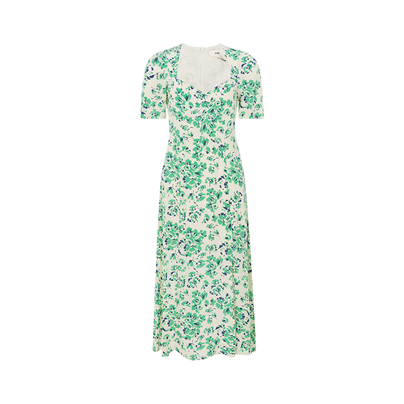 春夏小清新短袖袖收腰长款连衣裙