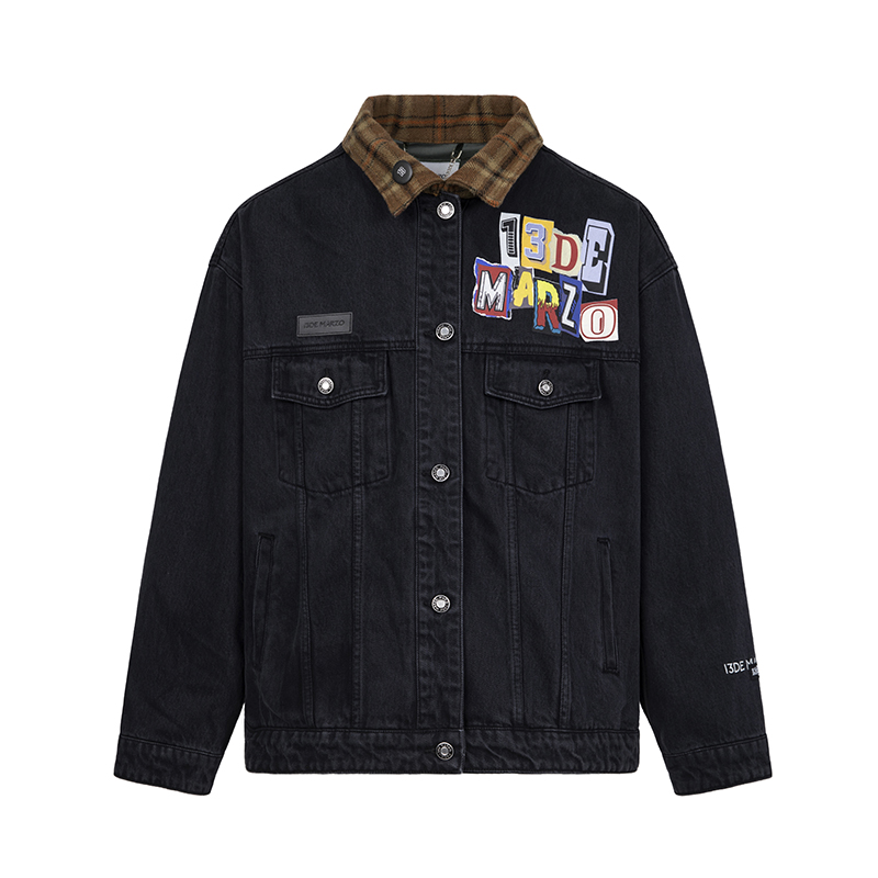 13DEMARZO涂鸦立体小熊牛仔夹克