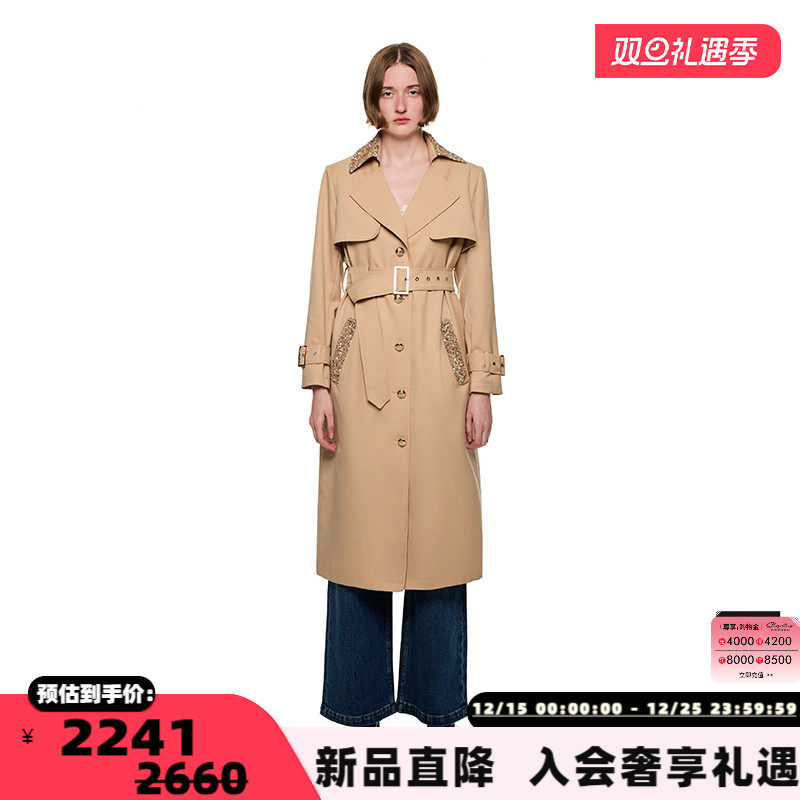 SHRO ENRO Perfect distance 女士金色亮片拼接长风衣银泰 301469