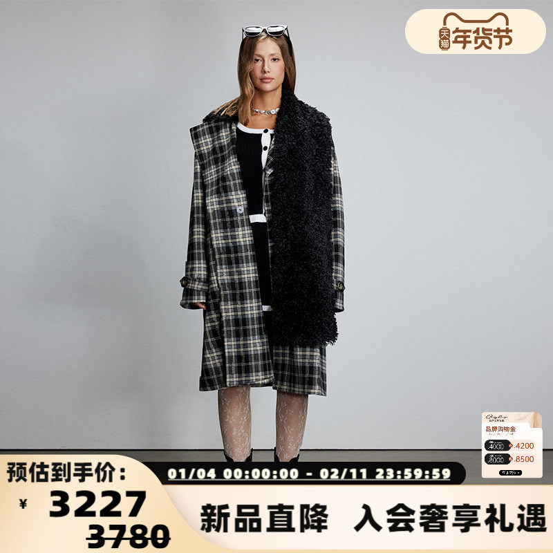 JAC FLEURANT 25新款女士可拆卸围巾格纹长大衣银泰百货 301489,女装/女士精品,毛呢外套,淘宝优惠券,粉丝福利购,淘宝优惠卷