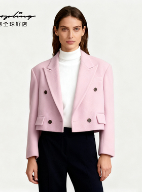 Pushbutton 职场通勤女士双排扣短款西装上衣银泰百货 301596