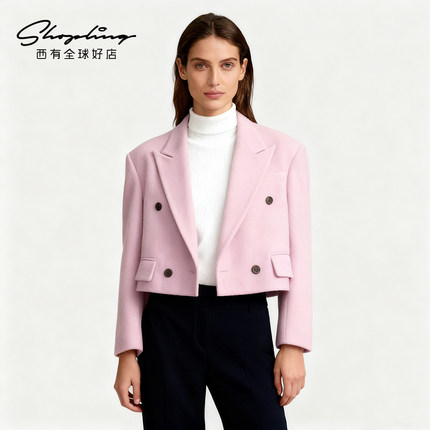 Pushbutton 职场通勤女士双排扣短款西装上衣银泰百货 301596