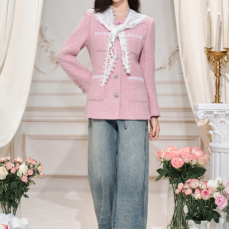 Three Quarters 新款女士宽松挂饰链条阔腿牛仔裤银泰百货 301355