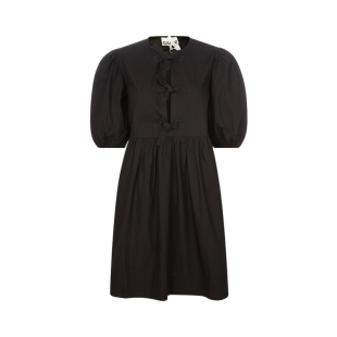 连衣裙银泰百货 黑色棉质蝴蝶结绑带镂空设计女泡泡袖 GANNI 春季