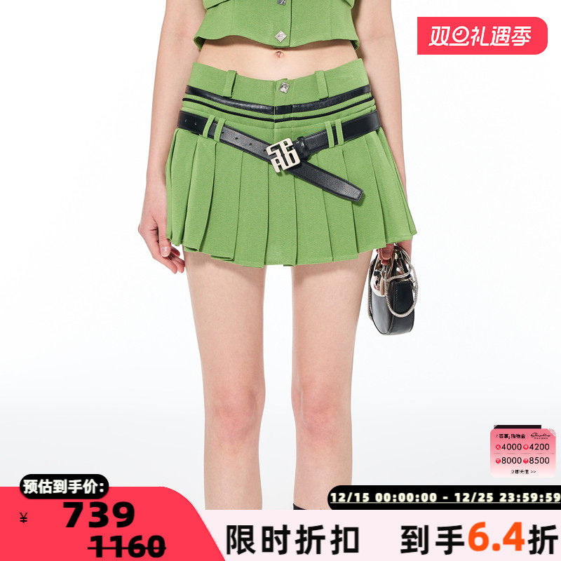 SHROENRO双腰头百褶超短裙