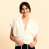 IRO 潮流都市女士优雅度假风系带黑V领上衣银泰百货 301596