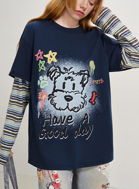 SOFITTE 25新款女士喷绘印花假两件长袖T恤银泰百货 301355