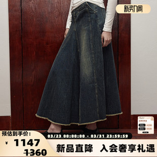 女士复古水洗毛边牛仔半身长裙 Dérive系列 301469 ENRO SHRO