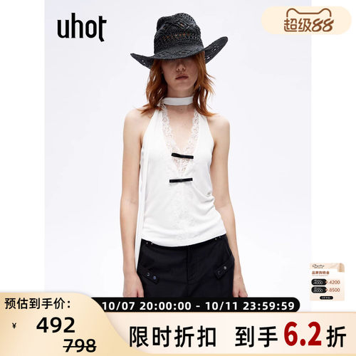 uhot/诱货26春夏女士中式纯欲辣妹风挂脖蕾丝背心银泰百货 301590