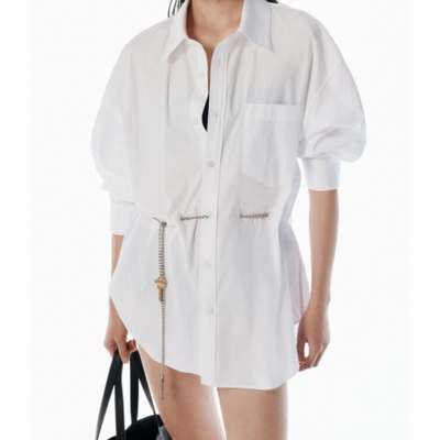 ALEXANDER WANG 女士廓型腰间抽绳中长款长袖衬衫银泰百货 301574