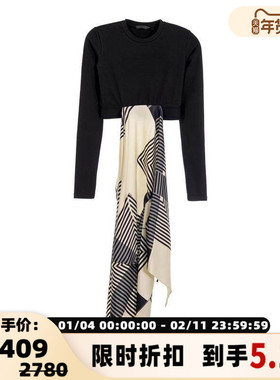 YCH 秋冬女士时尚拼接真丝短款长袖上衣T恤银泰百货精品 301574