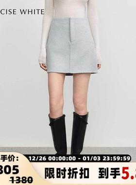 CONCISE-WHITE 秋冬女士新款羊毛时髦纯色毛呢短款半身裙301257