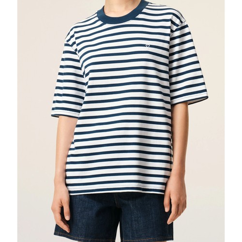 AMI PARIS 26春夏男女同款海军风蓝白条纹圆领短袖T恤衫 301574