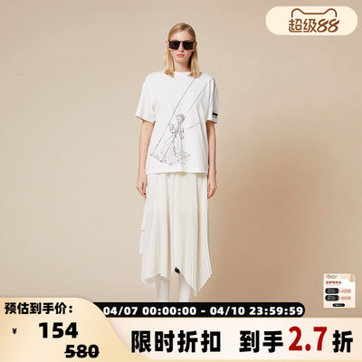 FLONAKED 女士 雍正十二月行乐图荡秋千印花链条T恤300170