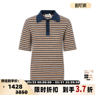 新款 POLO衫 女士蓝 针织短袖 银泰百货 棕条纹休闲修身 RECTO春季