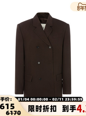 RECTO春季新款女士羊毛混纺休闲双排扣长袖西装上衣外套