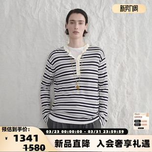 银泰 concise 女士亨利领条纹针织衫 简白26春夏新款 301257 white