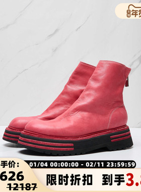 GUIDI 潮流都市女士厚底撞色经典后拉链时尚短靴银泰百货301596