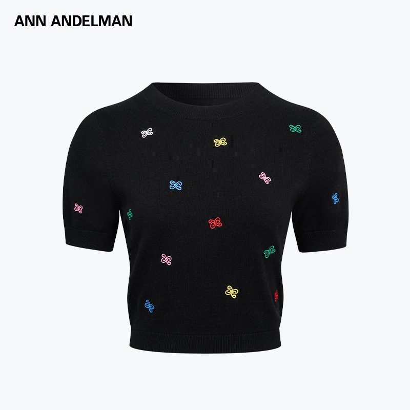 ANN ANDELMAN 25秋冬女士五彩logo刺绣毛织短袖银泰百货 301286