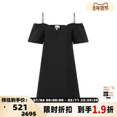 GANNI 春夏黑色吊带一字肩女士休闲A字短袖 连衣裙短裙
