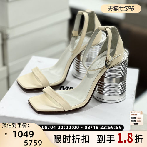 MM6女士一字带粗跟凉鞋
